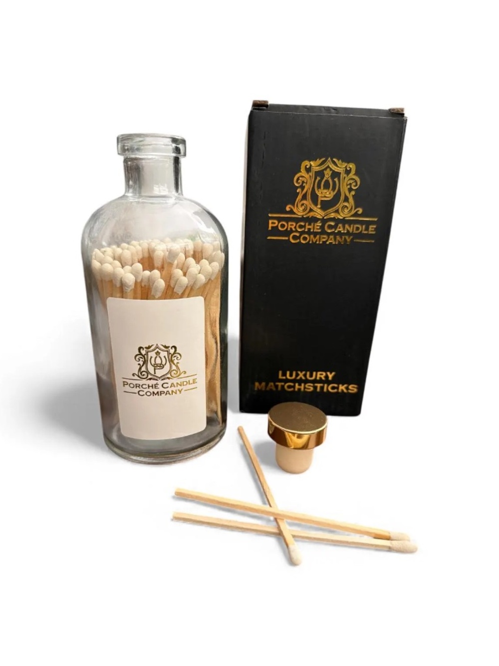 Porche Candle Co. 4" Luxury white Matches in Glass Bottle 100
